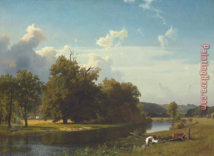Albert Bierstadt A River Landscape Westphalia